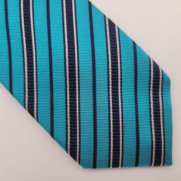 Countess Mara Men's Teal Black Striped Oxford Silk Tie - Picture 1 of 6
